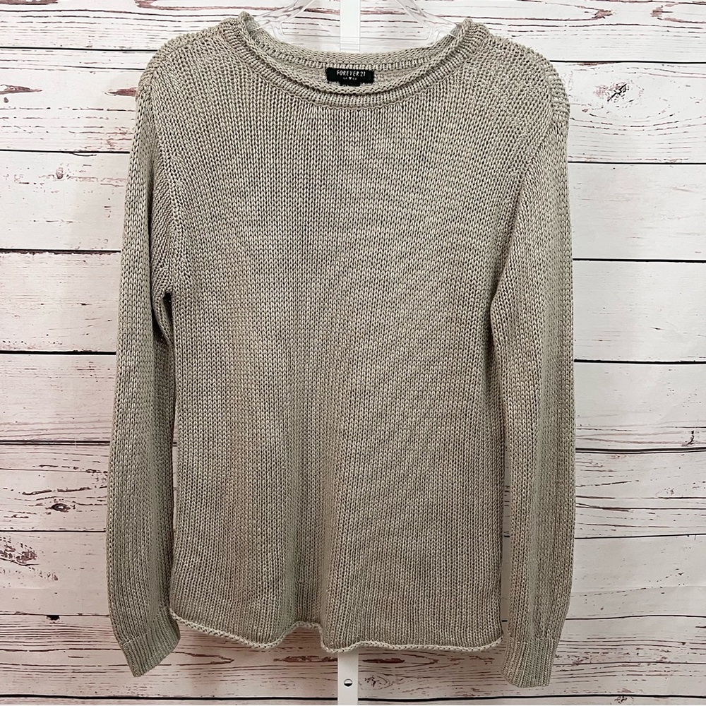 Forever 21 Taupe Gray Crewneck Knit Sweater Size Large Juniors